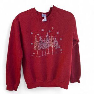 Red Rhinestone Christmas Tree Sweatshirt – Gildan Heavy Blend – Small
